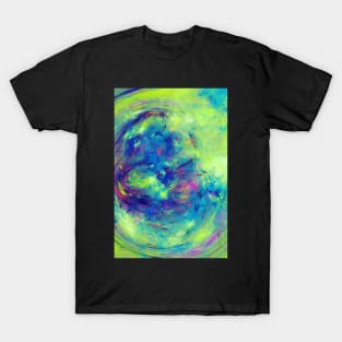 Neon Graffiti Splash Blue and Lime Abstract Artwork T-Shirt